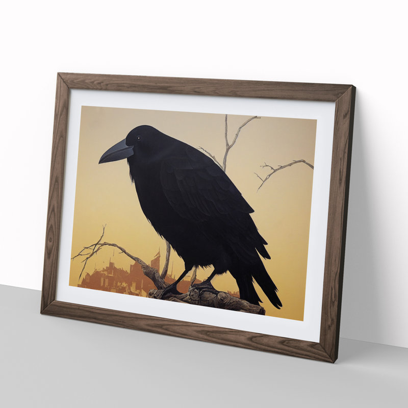 Amazing Crow Bird - Framed Print, 25cm H x 34cm W x 2cm D, Walnut Framed