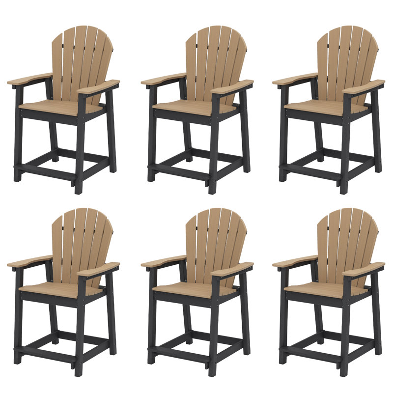  Outdoor HDPE Adirondack Chairs / Patio Bar Stools, Black/Brown