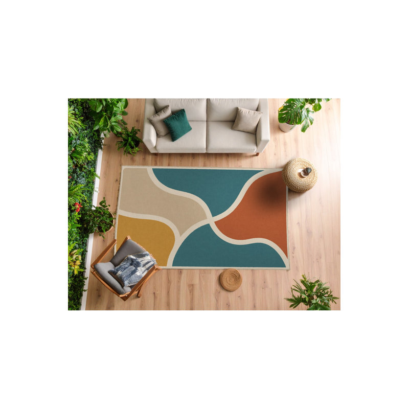 Tapis vert tissé à motif géométrique lavable Mosso, 3'11" x 5'11"