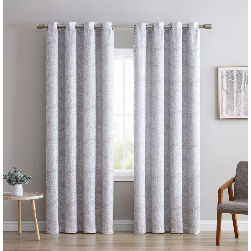 Panneau de rideau simple obscurcissant en microfibre à motif floral avec œillets Jacquard, gris, l 54" x L 84"