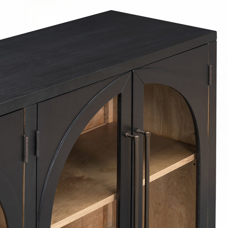 Grande armoire-buffet à 4 portes avec portes en verre pour une décoration élégante et fonctionnelle, Noir