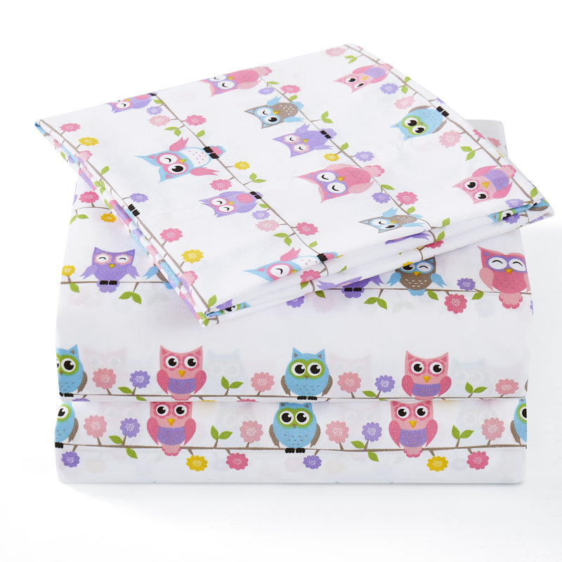 Ensemble de draps en microfibre pour enfants, Simple extra long, Hiboux