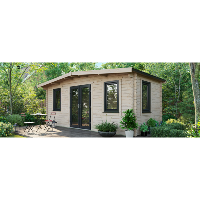 Powersheds Apex 8 x 18ft Chalet Log Cabin, Doors Central - 44mm