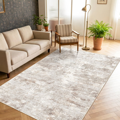 Washable Abstract Area Rug - Rugs for Living Room Large Non Slip Indoor Entryway Rubber Backing Carpet Bedroom Kitchen Distressed Stain Resistant Floor Decor Mat Machine Washable Brown