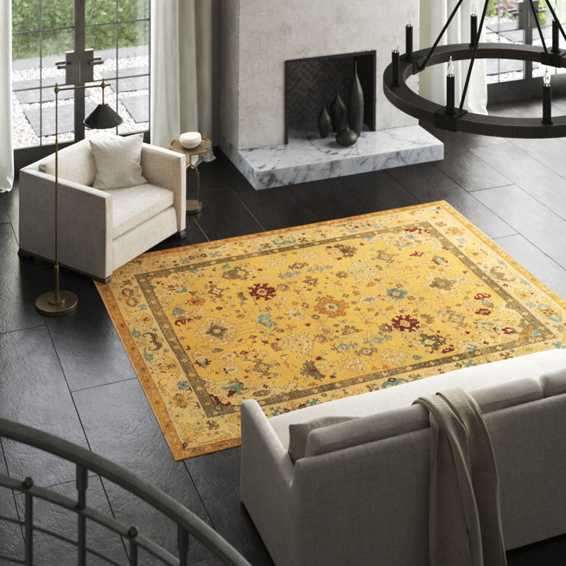 Herat Wool Oriental Area Rug in Beige/Gold, Rectangle 8' x 10'