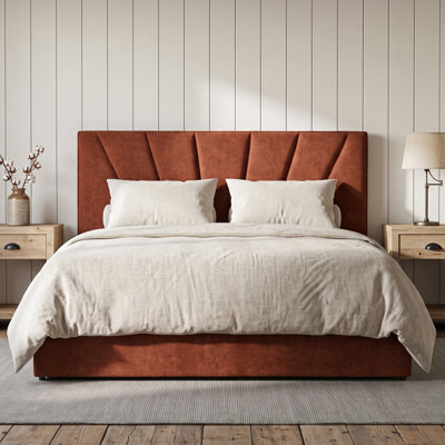 Modern Tufted Upholstered Bed, King, CARAMEL Linen