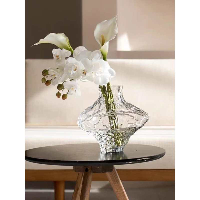 Irregular Creative Glass Vase – Modern Artistic Decorative Flower Vase, 6.3" H x 7.48" W x 2.36" D