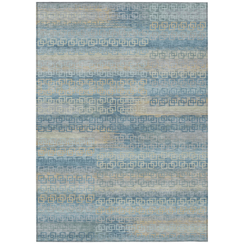 Machine Washable Indoor/Outdoor Xhevrie Teal Rug, Rectangle 2'6" x 3'10"