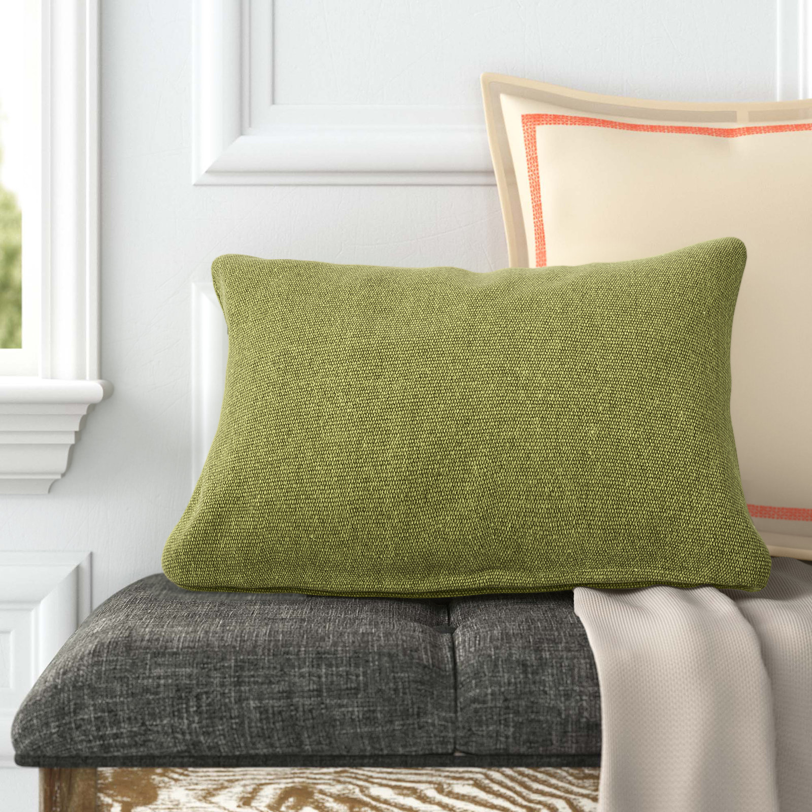 Almerton Cotton Lumbar Throw Pillow, Green, Pillow Cover Only - No Insert