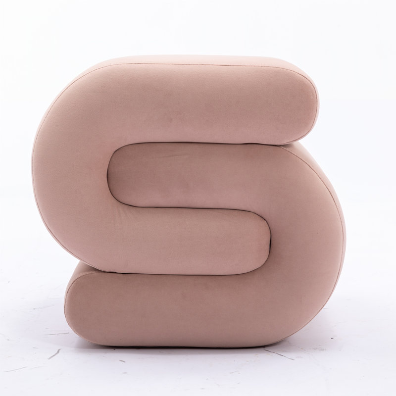 S-shape Velvet Fabric Ottoman with Anti-slip Feet for Versatile Home Use and Decorative Appeal, Pink Velvet