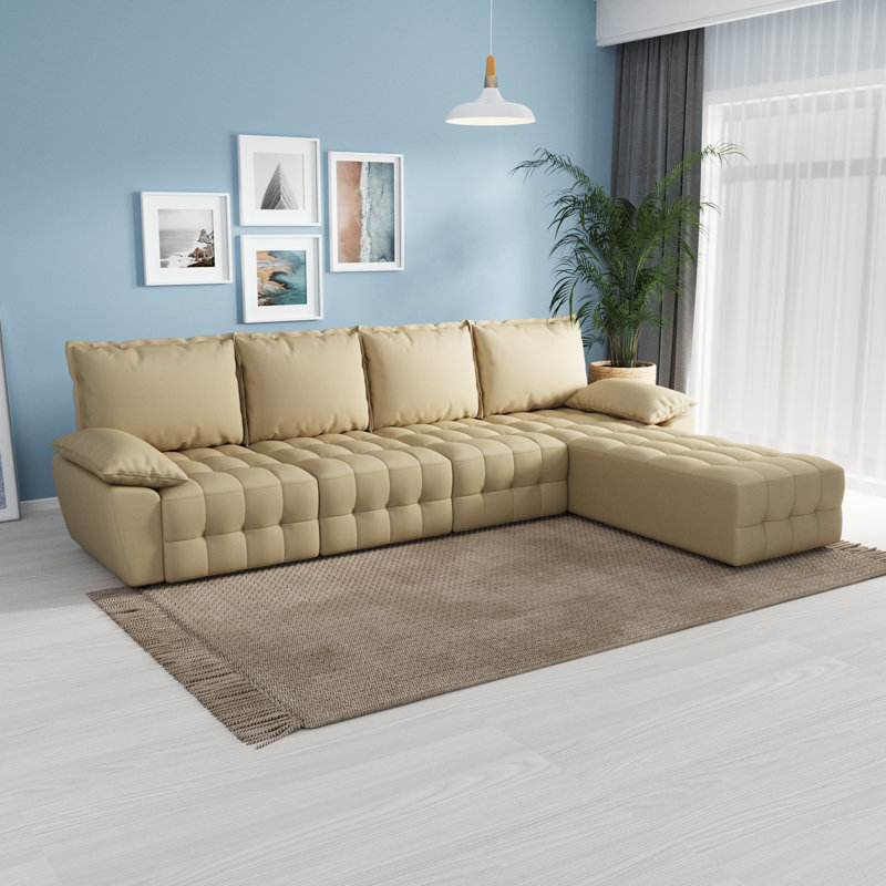 97 inch Modular Sectional Sofa Set, Extra Large L Shaped Couch with Reversible Chaise Modular Convertible Sectional Couch, Couches for Living Room Bedroom Lounge Office, Leather, Mustard Gold