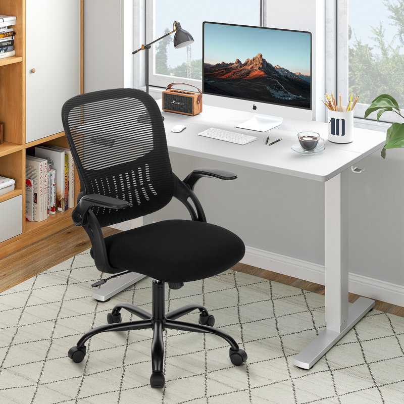 Ensemble de bureau: bureau électrique debout et chaise de bureau en filet, Blanc
