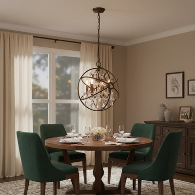 4 Light Globe Chadelier  In Oil Rubbed Bronze And Clear Crystals