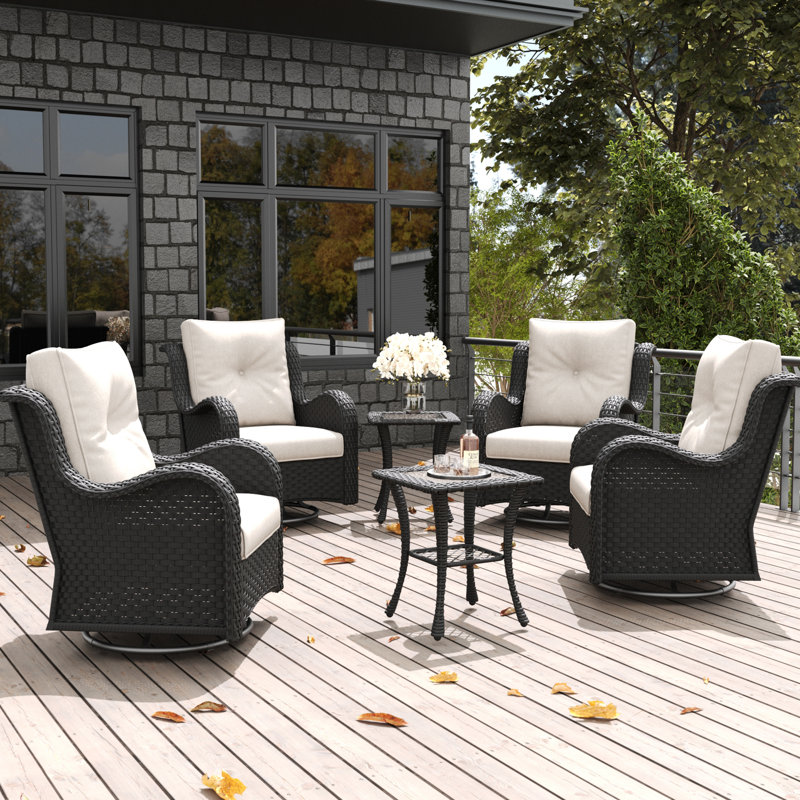 Ensemble de chaises berçantes pivotantes 6 pièces avec table d'appoint LayinSun, Noir, noir, noir, noir, Beige