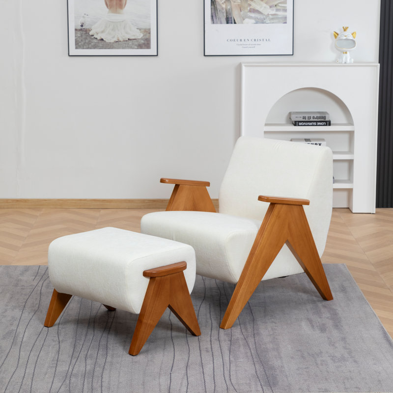 Fauteuil rembourré avec repose-pieds Betty Chenille, Beige