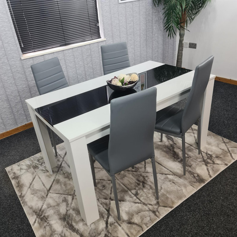Amira-Jess Dining Set, Gray, 5 Pieces: Table,4 Chairs, 75cm H x 140cm W x 80cm D