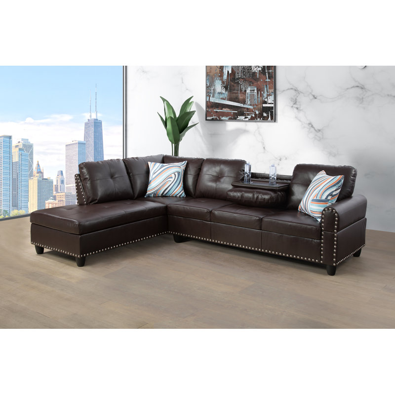 Heihachi Faux Leather L-Shaped Sectional, Left Hand Facing