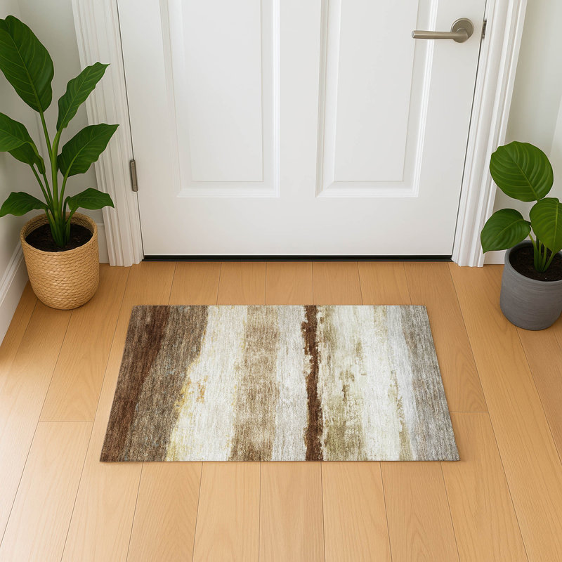 Premium Machine Washable Mayfield Striped Rug, 1'8" x 2'6", Brown