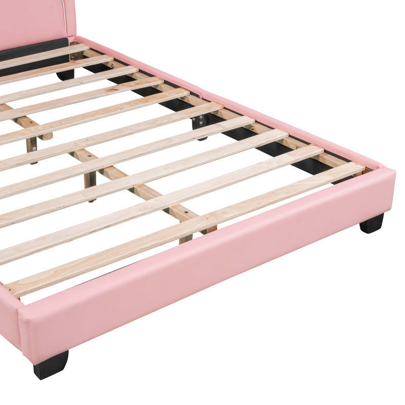 Upholstered Leather Platform Bed With Rabbit Ornament, Full, Silver