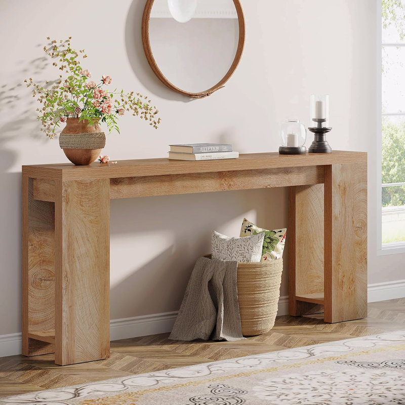 Console de style campagnard extra long 70,9 po - Canapé d'entrée en bois étroit derrière le canapé, table d'appoint rustique