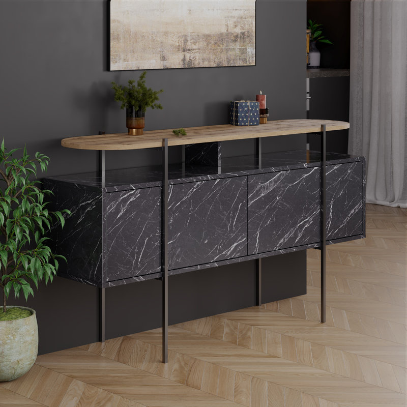 Amanraj 4-Door Cabinet Stylish and Functional Sideboard for Home Storage, Natural/Black