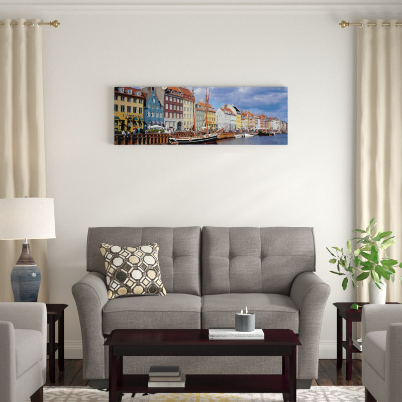 « brillante color waterfront townhouses, nyhavn, copenhague, danemark », reproduction de photo sur toile, Toile tendue