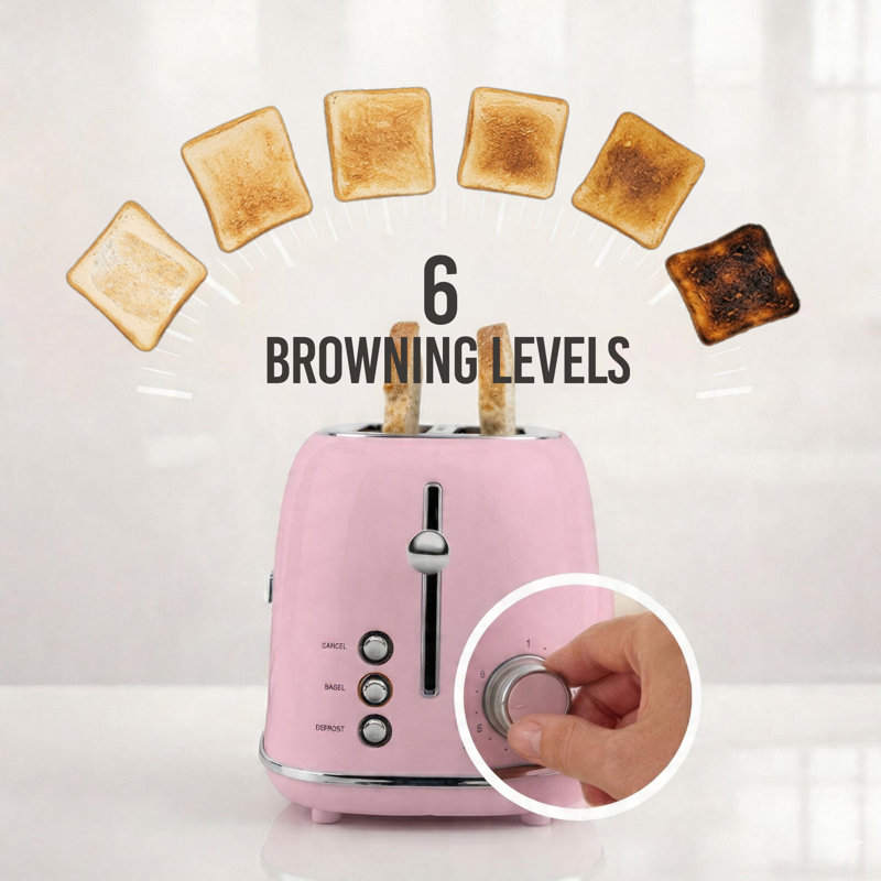 Classic Retro 4- Slice Toaster, Pink, Pink