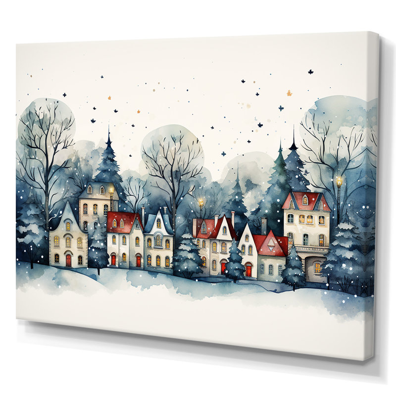 «Christmas Village In Winter I - Winter Landscape», art mural, Toile tendue, H 12 po x l 20 po x P 1 po