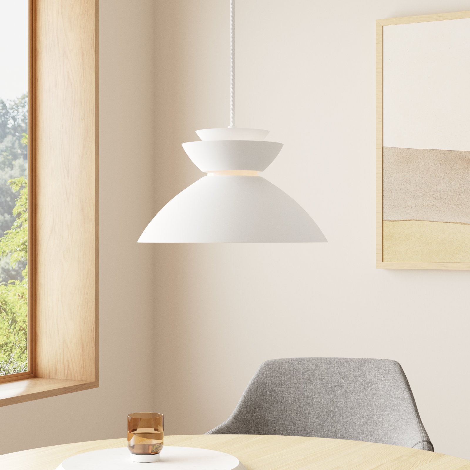 Hannes Dimmable Dome Single Light Pendant, White