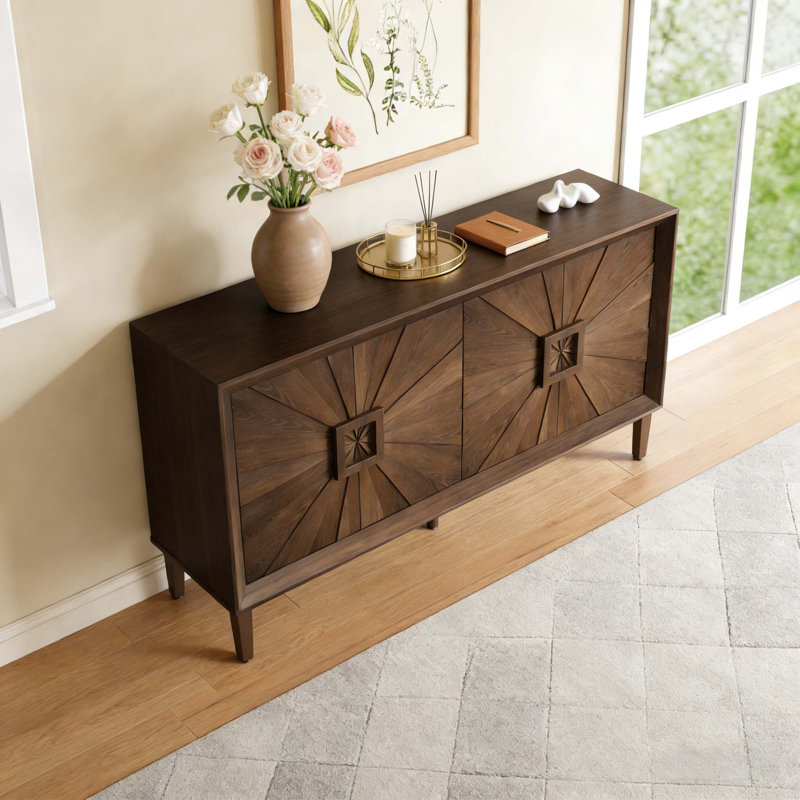 60'' Premium Rustic American Farmhouse Credenza, Antique Brown