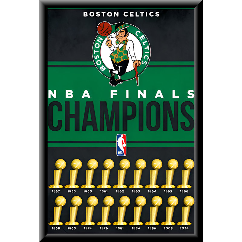 NBA Boston Celtics - Champion 24 - 22,37 x 34 pouces - Affiche encadrée en bois d'ingénierie avec verre plexi