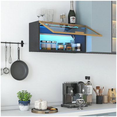 Large-Capacity Wall-Mounted Spice Rack Storage Cabinet with Up-Flip Door, Perfect for Kitchen and Dining Room Organization