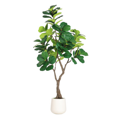 Figuier lyre artificiel en pot - Plante d'intérieur artificielle de 1,9 m avec feuilles vertes réalistes pour salon ou bureau