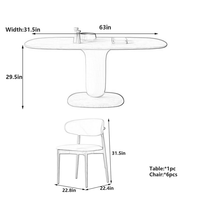 Table de salle à manger en bois naturel crème chaud et robuste, H 29,5 po x L 63 po x l 31,5 po
