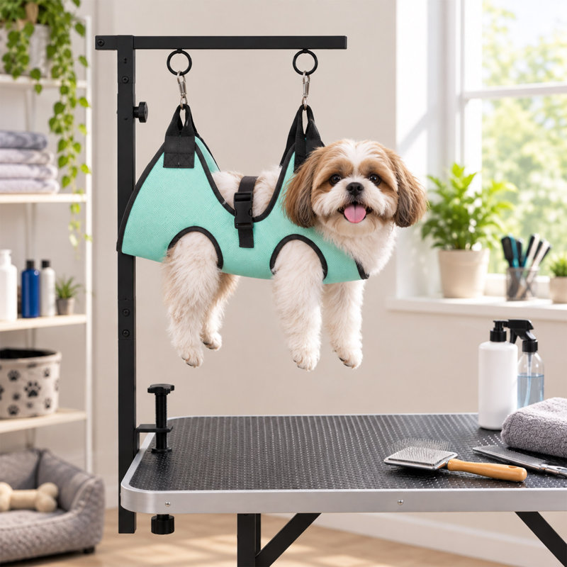 Dog Grooming Arm Kit, Adjustable Pet Grooming Stand with Hammock and Clips