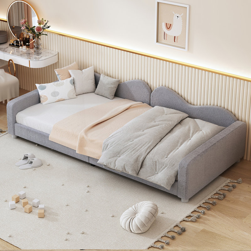 Lit de jour en sherpa, Gris, Simple