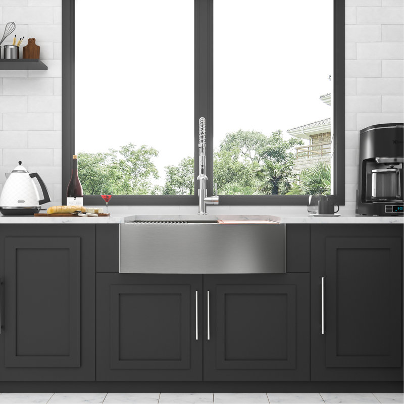 Double Bowl (50/50) Farmhouse Sink Workstation - 33 Inch Kitchen Sink Stainless Steel 16 Gauge Apron Front Kitchen Sink
