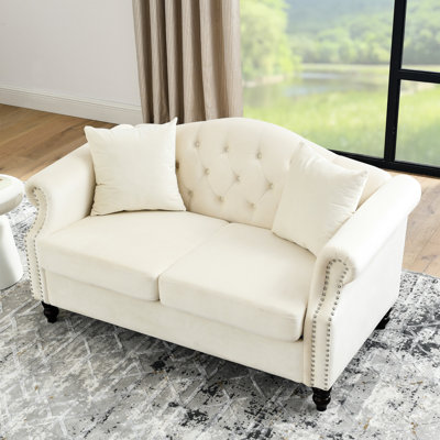 Office Grey Velvet - 2 Seater With Cushions, Rolled Arms And Nailhead Trim Professional & Elegant ,