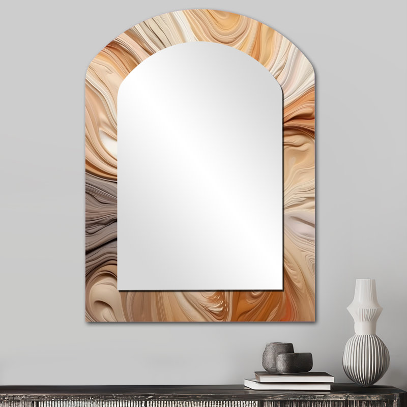 Orange and Beige Unbounded Imagination II - Abstract Asymmetrical Wall Mirror, Modern Arch Decorative Mirror, Printed Metal Art