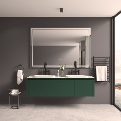 Miroir mural de salle de bain 72 * 48 à DEL avec luminosité élevée et fonction antibuée séparée + gradateur