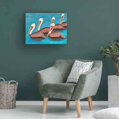 Art mural sur toile tendue - "Brown Pelican Squadron" par Barbara Fallenbaum pour décoration de salon, de chambre à coucher ou de bureau - 35 x 47