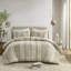 Ensemble de literie 3 pièces pour lit double / grand taupe - 100% coton, motif rayé, rembourrage, garniture, fraîcheur visible, lavable à la machine