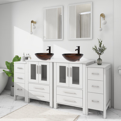 Ensemble de meuble-lavabo double 72 po avec lavabo vasque, robinet et drain Aidin