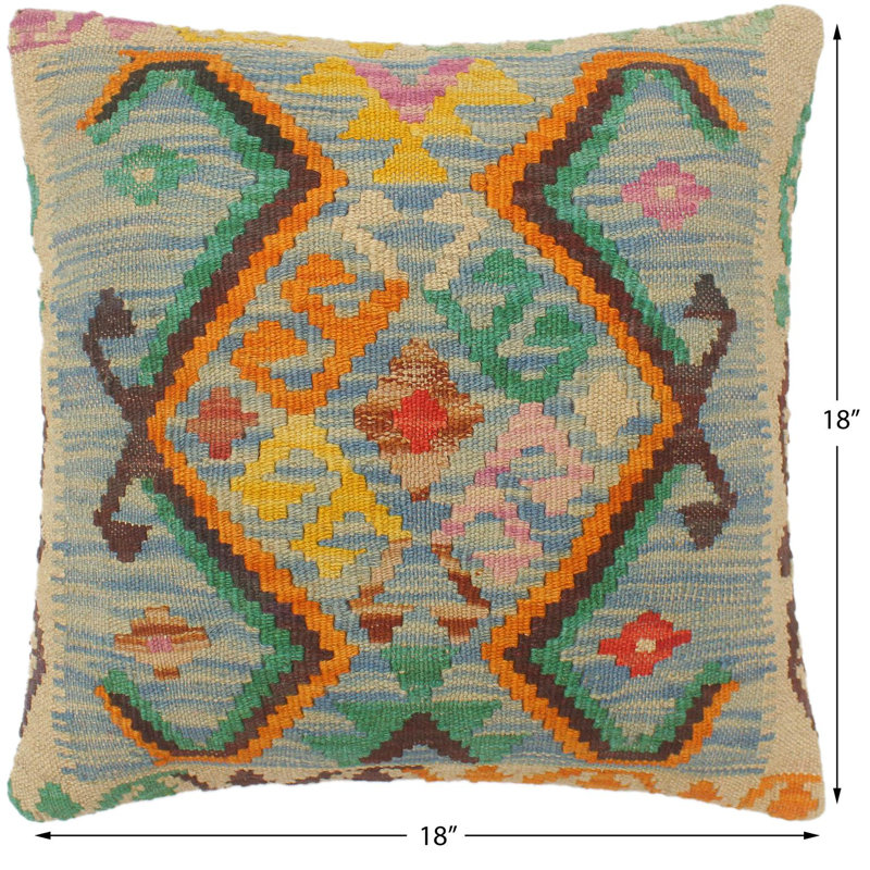Handmade Multicolor Wool and Cotton Geometric Throw Pillow