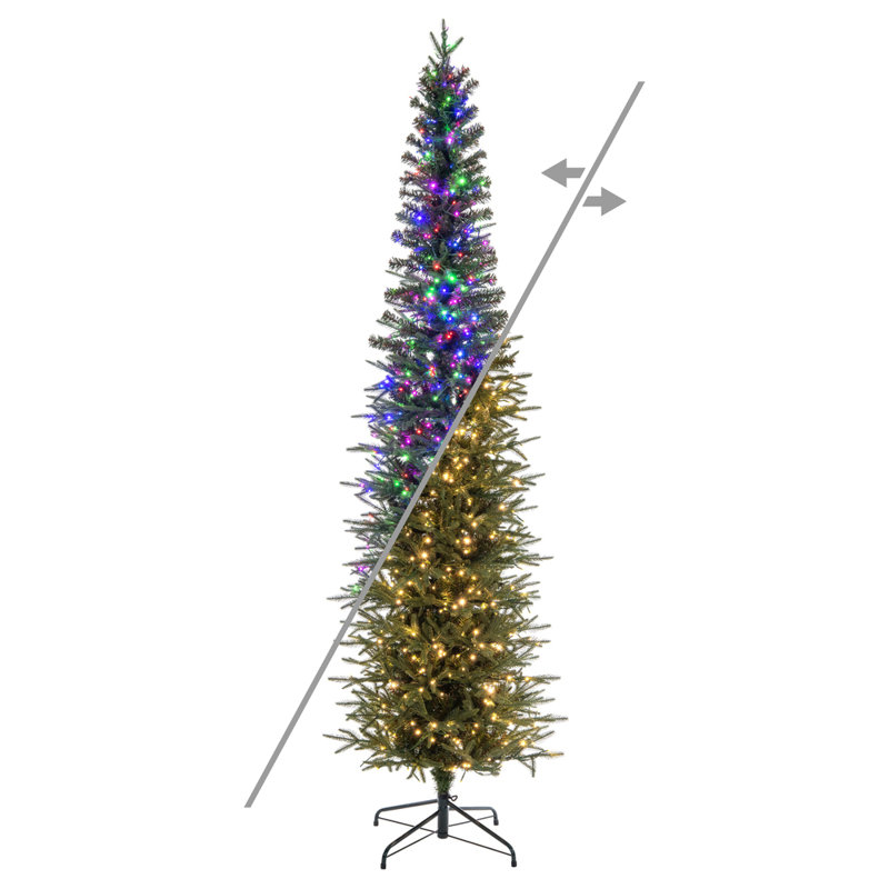 Vickerman 6.5' x 28" Bixley Pencil Fir Slim Artificial Pre-Lit Christmas Tree with 650 LED Color Changing 3mm Low Voltage 8 Function Wide Angle Lights