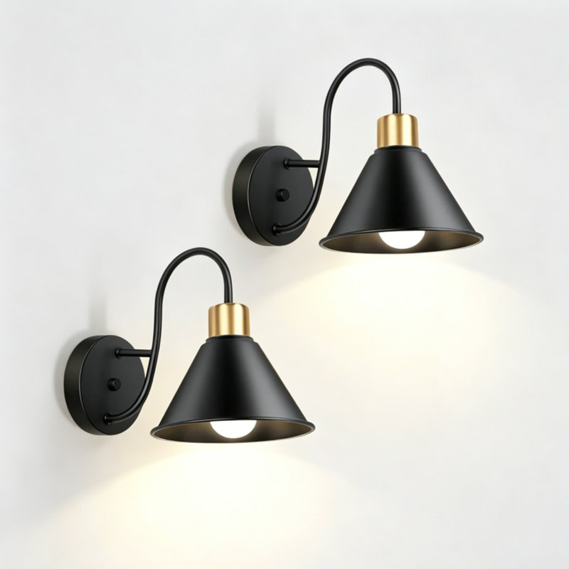 Modern Armed Wall Sconce Remote Control Dimmable Black Fixture Metal Shade RGB Color Change for Living Room Bedroom, Black