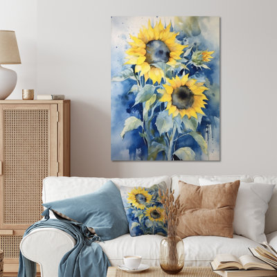 Tournesol jaune, bleu, doré, tournesols, art mural en métal, salon