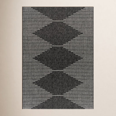 Abdulazeez Black Geometric Outdoor Rug