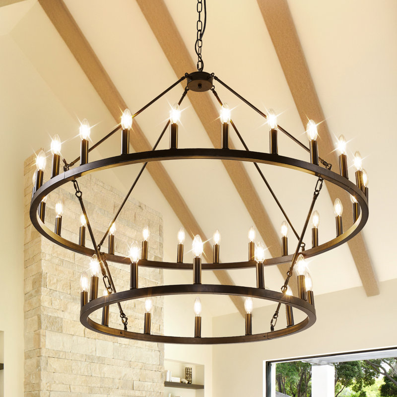 Tianga 36 - Light Dimmable Wagon Wheel Chandelier, Black