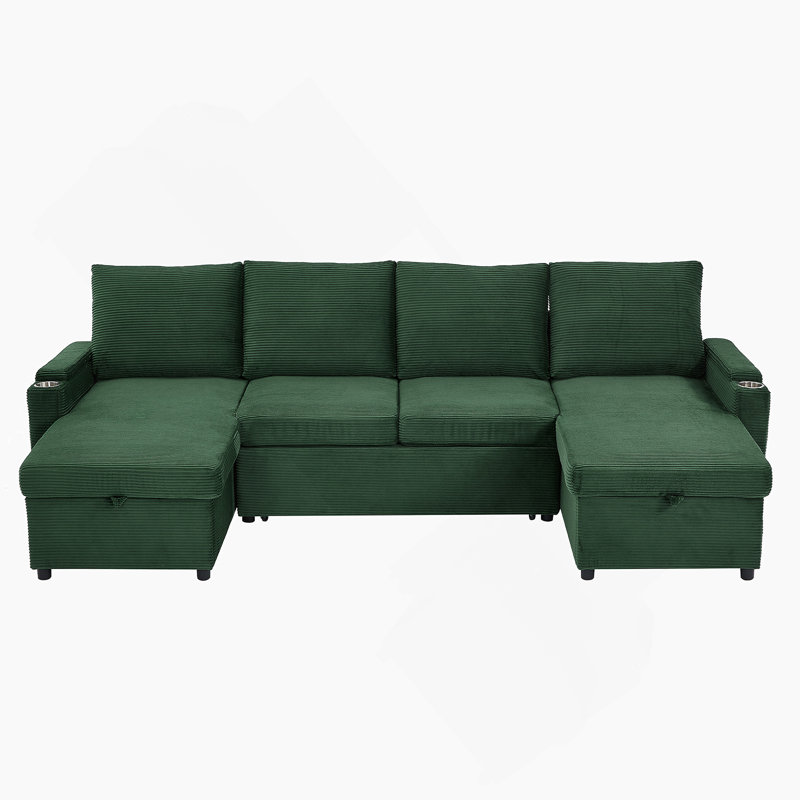 Convertible U-Shaped Sectional Sofa Bed With Dual Chaise Lounges, Multi-Functional Armrests, Storage, And USB Ports For Comfortable Living Spaces